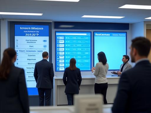 A government service center with an electronic queue system.